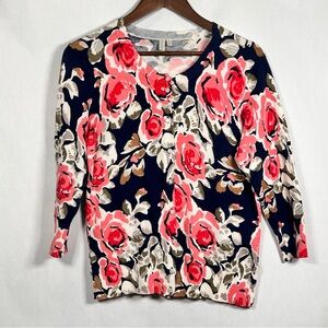 Madison Navy Blue Cardigan with Pink Floral Pattern